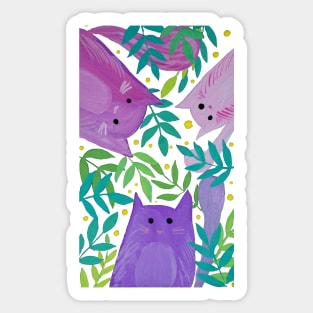 Cats and branches - purple and green Sticker